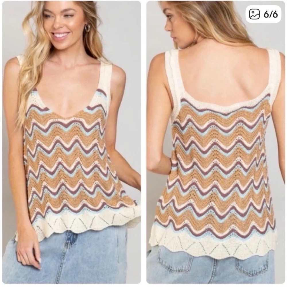 POL Chevron Knit Tank Top in Coral and Olive Size Small EUC - Picture 2 of 9